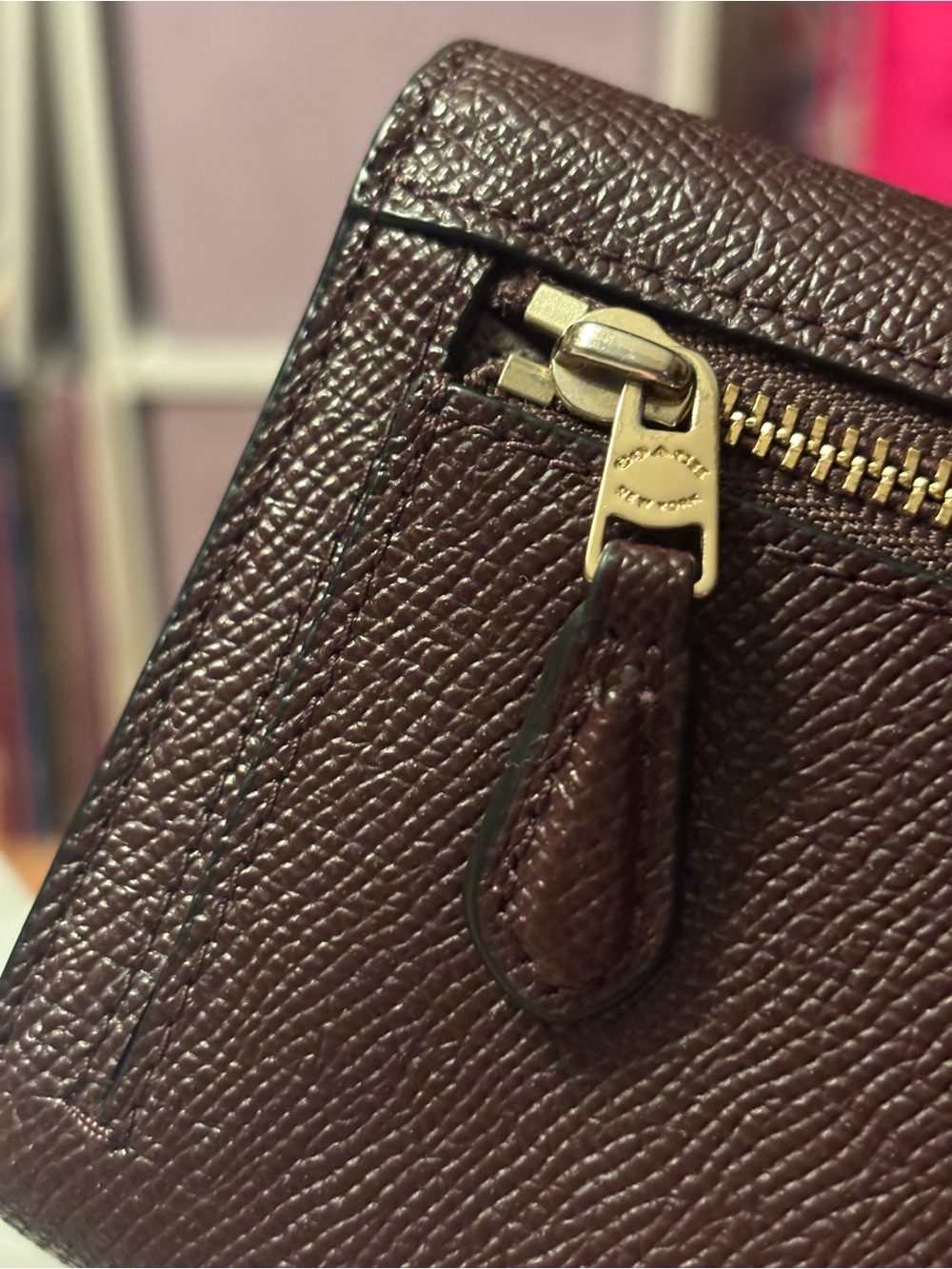 Coach Envelope Wallet in Brown Pebble with Gold Logo - Picture 6 of 6